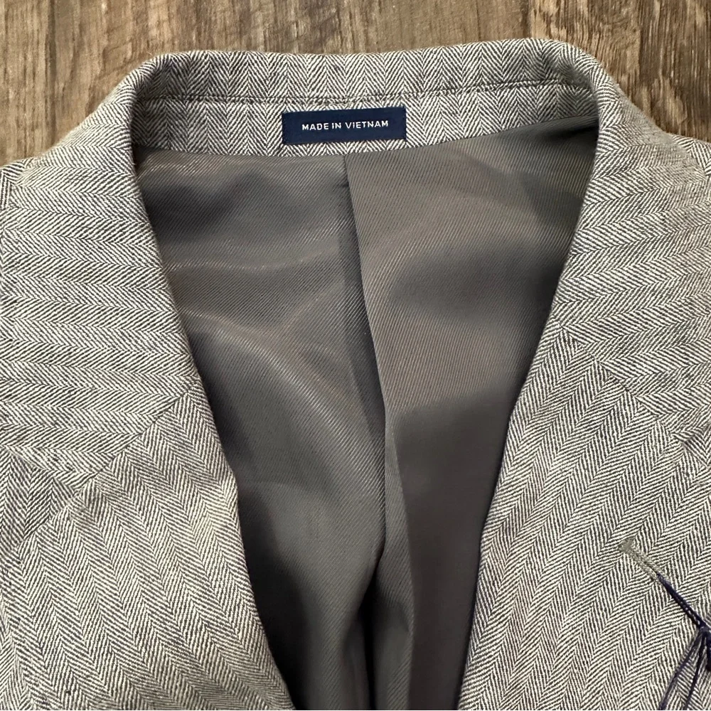 Stafford Linen Cotton Blend Classic Fit Suit Blazer Men’s Size 46 Reg Gray